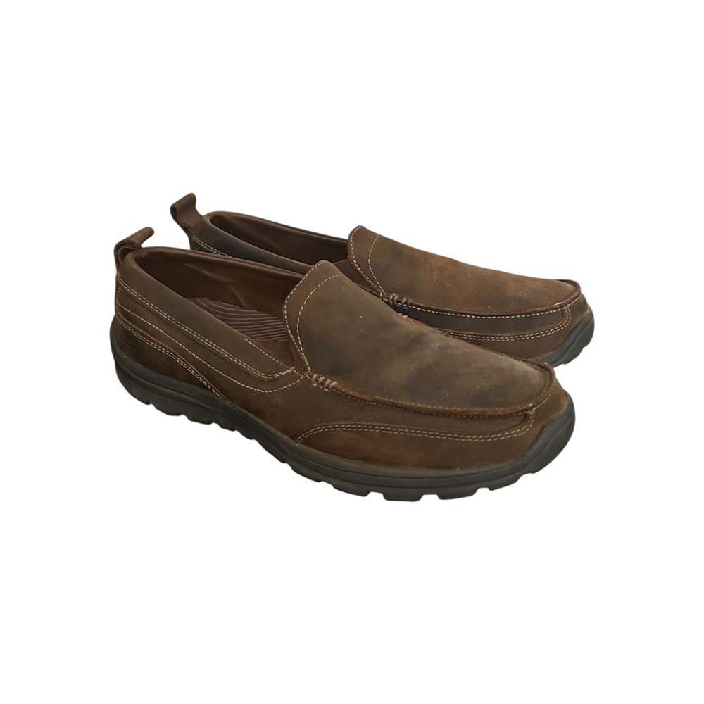 Skechers Men’s Relaxed Fit 63697 CDB Brown Leather Slip On Shoes Size 10